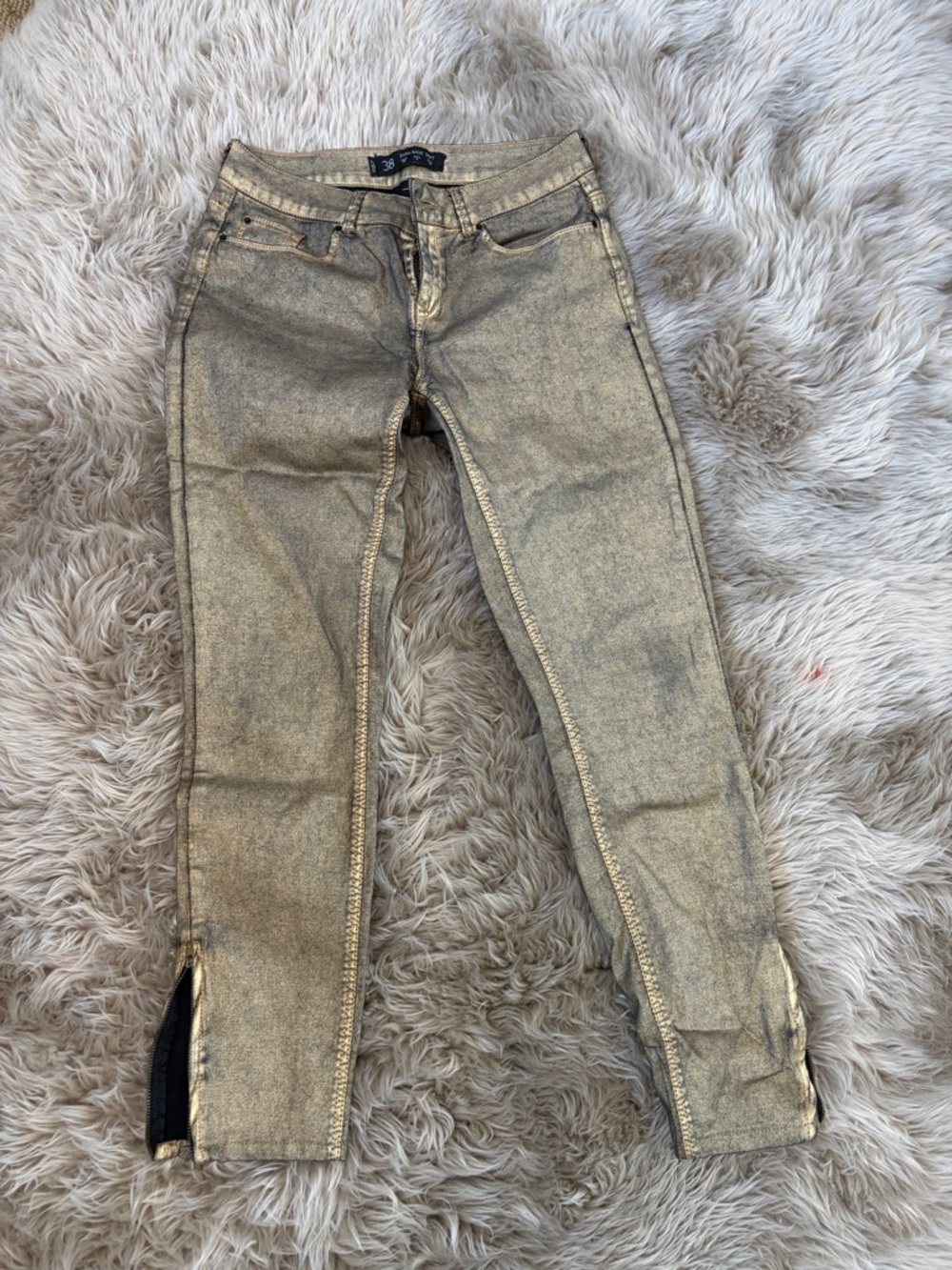 Zara Metallic Gold Skinny Jeans